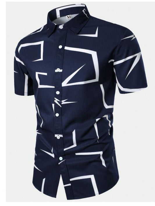 Chemise d'été à manches courtes  motif géométrique 3D,