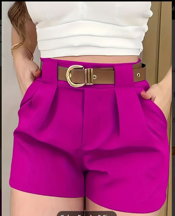Short élégant de couleur unie, polyester, fermeture éclair, tissu non extensible
