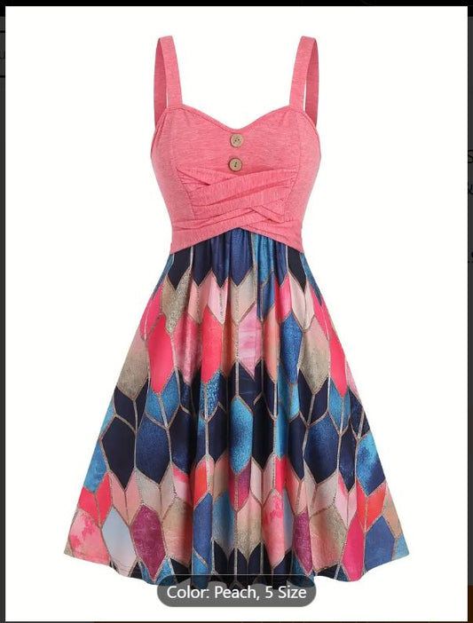Robe camisole élégante sans manches à imprimé graphique froncé