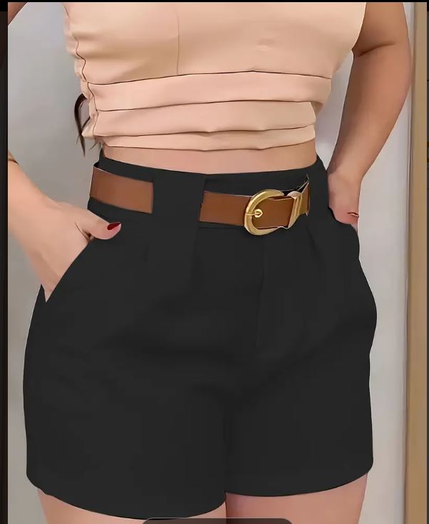 Short élégant de couleur unie, polyester, fermeture éclair, tissu non extensible