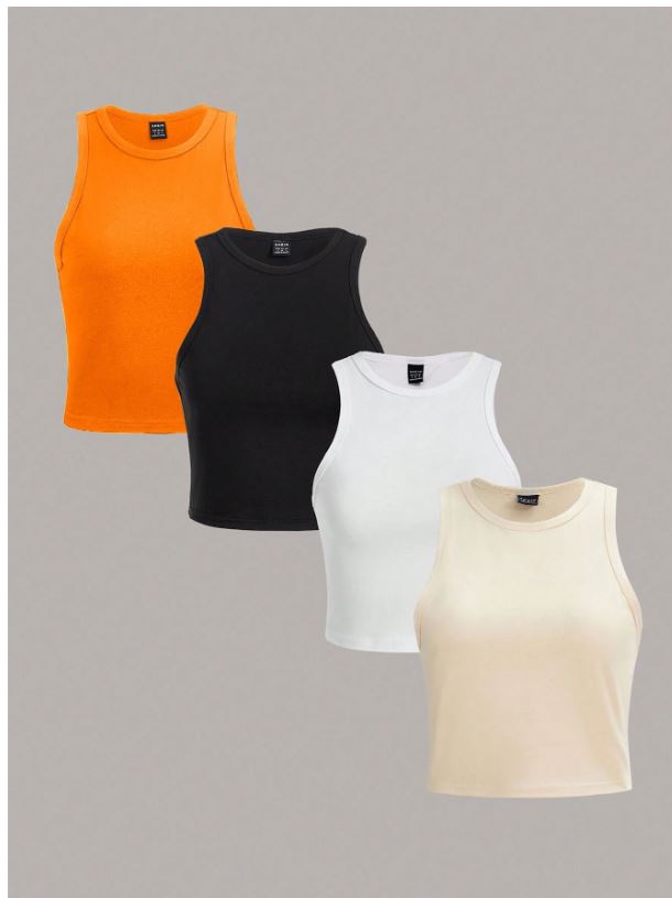 Ensemble débardeur décontracté et polyvalent à col rond et coupe slim